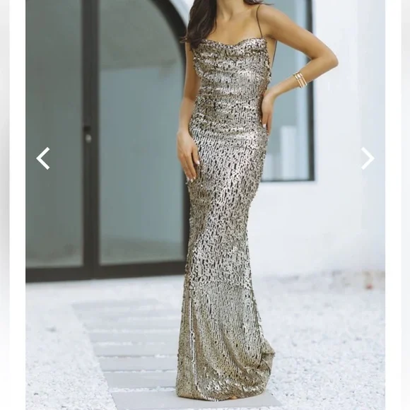 REVOLVE | Dresses | Light Gold Sequin Maxi Dress Evening Gown Size Xs Or |  Poshmark